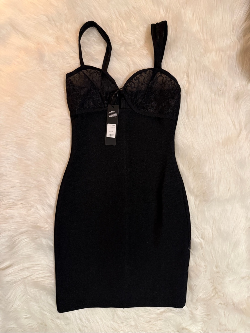 Fashion Nova Black Bandage Mini Dress NWT XS & S Sweetheart Cutout Lace - Picture 3 of 16